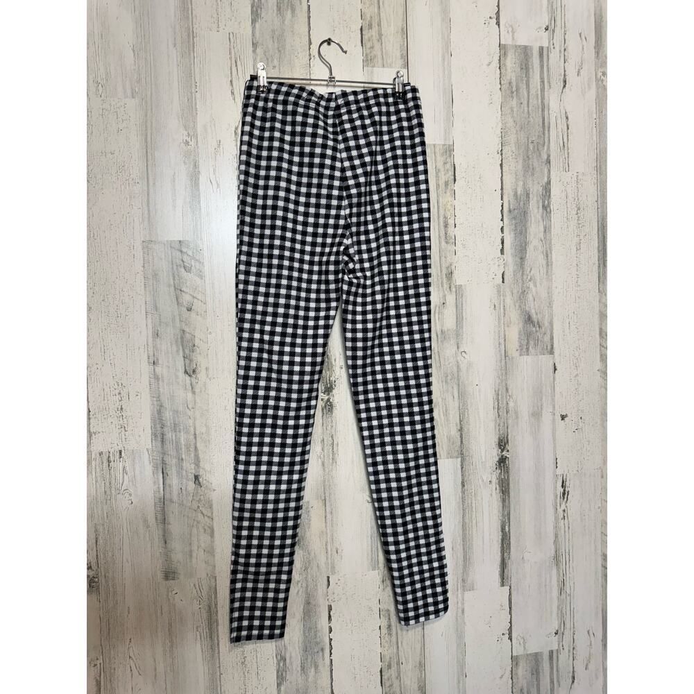 SHEIN Gingham Plaid Split Hem Skinny Leggings Womens S Black White High Rise